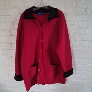 Karen Scott Pure Wool Womens XL Knit Sweater Jacket Red 100% Wool Button Up
